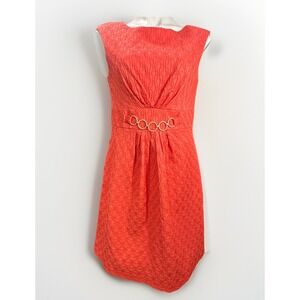 SANDRA DARREN NEW NWT 6 S‎ SMALL ORANGE CORAL SLEEVELESS DRESS METAL LINK HOOPS